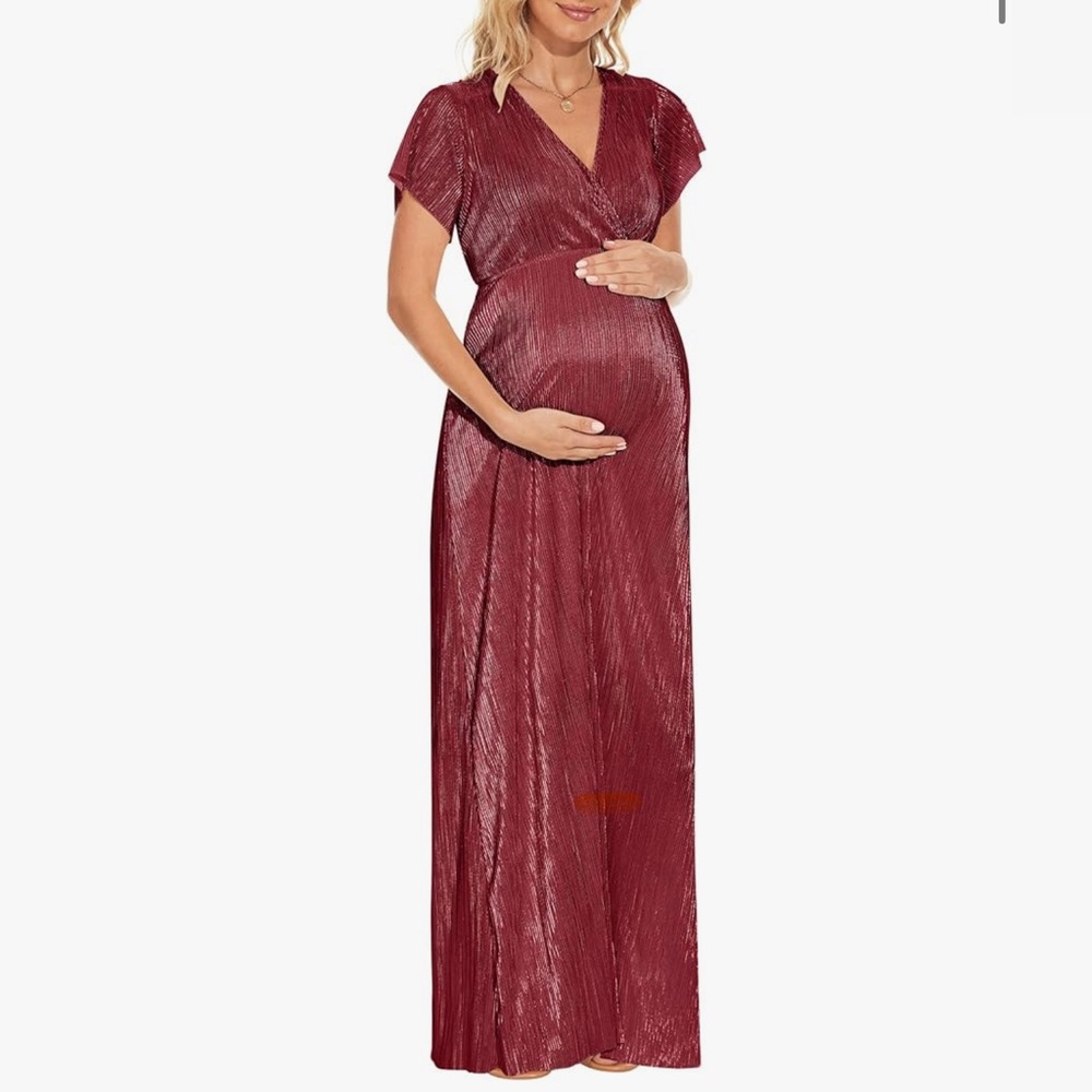 Elegant Shimmery Red Maternity Maxi Dress